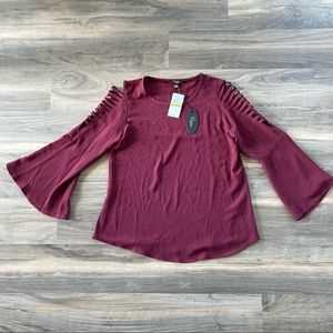 SALE Cupio Blouse Burgundy slotted Flair sleeves size Small NWT